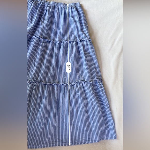 Gal Meets Glam Collection Tiered Cotton Blue Striped Maxi Skirt Size 12 - Picture 5 of 12